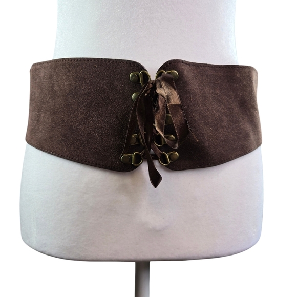 Vtg brown suede leather lace up corset Coquette womens belt